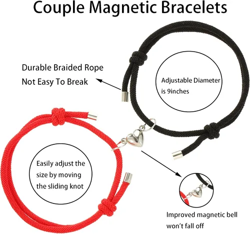 Miniatura 3 de GIEIWIW Pinky Promise Distance Matching Bracelets Friendship Couple Magnetic Bracelet Adjustable Cord Heart Bracelet For Graduation Valentine's Day