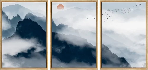 Miniatura 91 de NWT Lienzo enmarcado para pared, juego de arte en acuarela pastel, bosque de montaña oscura, naturaleza silvestre, ilustraciones de arte moderno