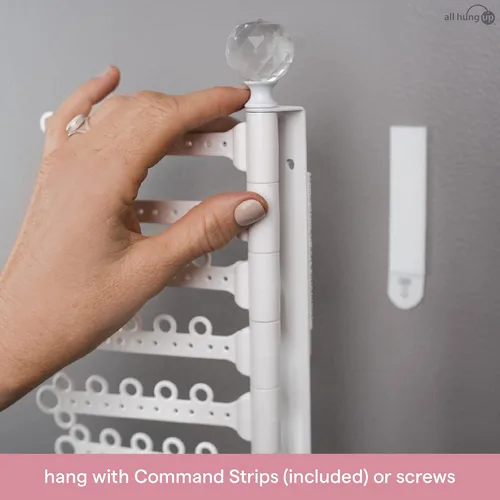Miniatura 4 de All Hung Up Organizador de joyas de pared de 12 niveles de 17 pulgadas, tiras de comando incluidas para colgar fácilmente, organizador de aretes