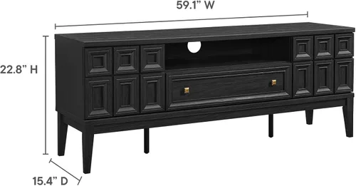 Miniatura 3 de Modway Samos - Soporte retro para TV de 59 pulgadas con patrón geométrico en negro, mueble consola de TV vintage con almacenamiento y organización