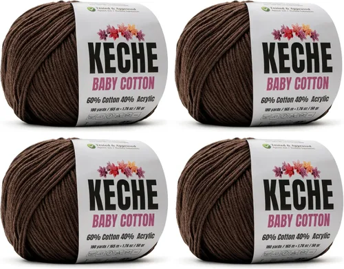 Miniatura 44 de Keche Hilo de algodón, 60% algodón, 40% hilo acrílico, hilo de algodón suave para crochet y tejer, hilo amigurumi, 1 madeja/bola, 1.76 onzas (50g)