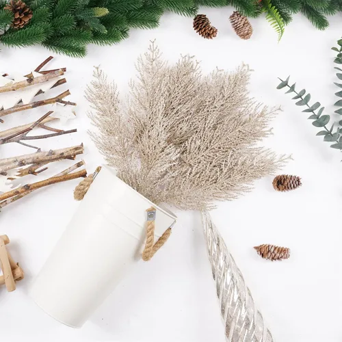 Miniatura 4 de Tallos con Purpurina de Navidad 24 piezas Ramas de Pino Artificial para Adornos de Árbol de Navidad, Rellenos, Corona de Navidad DIY, Manualidades