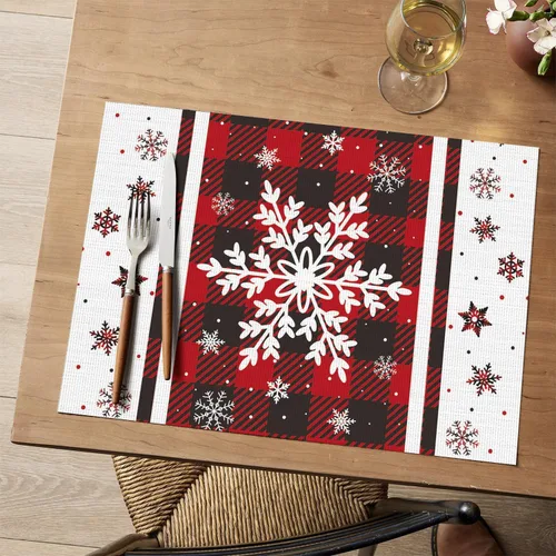 Miniatura 8 de Artoid Mode - Juego de 4 manteles individuales de vinilo con copos de nieve de Navidad, 30x46 cm, lavables, antideslizantes, de PVC, para decoración