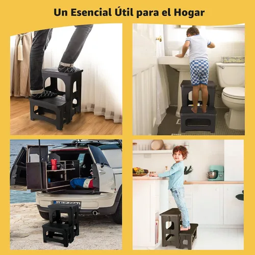 Miniatura 8 de AMOISE Amoise Taburete plegable de 2 escalones, reposapiés portátil antideslizante de 8 y 17 pulgadas de altura doble, soporta 300 libras