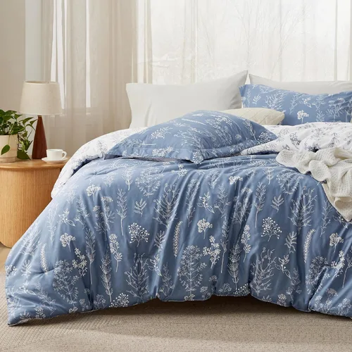 Miniatura 12 de Bedsure - Juego de edredón tamaño King, juego de ropa de cama verde salvia, 3 piezas de ropa de cama floral bonita, 1 edredón reversible suave