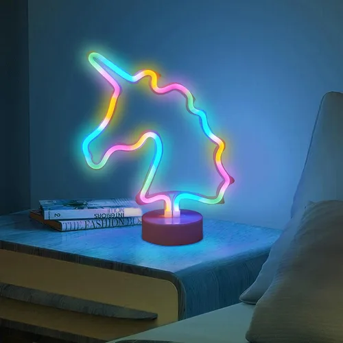 Miniatura 3 de Cartel de neón LED para interior, luz nocturna con base de soporte, funciona con batería/USB, luz decorativa de neón Unicornio