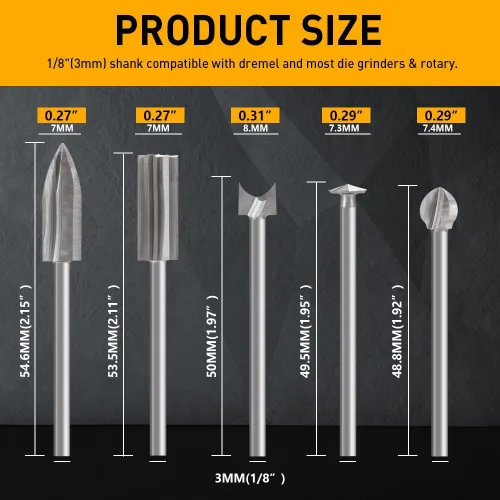 Miniatura 6 de Juego de brocas de tallado de madera compatible con Dremel herramienta rotativa 5 diferentes accesorios de taladro de grabado, herramienta