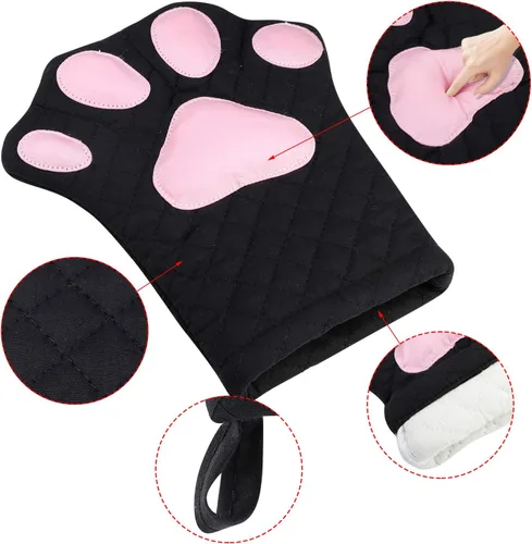 Miniatura 5 de Guantes para Horno, Diseño de Gato, Guantes de Cocina Resistentes al Calor con Forro de Algodón Acolchado - Guantes Portaollas Resistentes al Calor