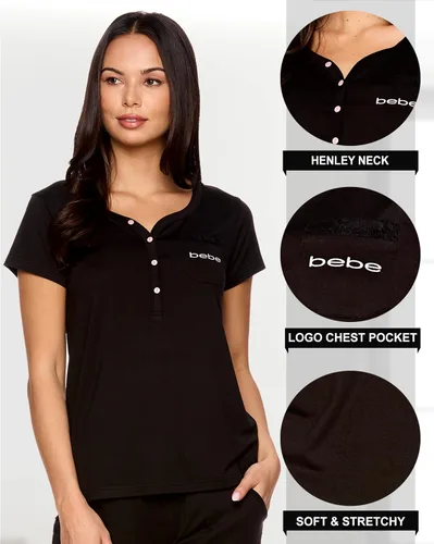 Miniatura 2 de bebe Conjunto de pijama para mujer, camisa de manga corta con pantalones de encaje para mujer