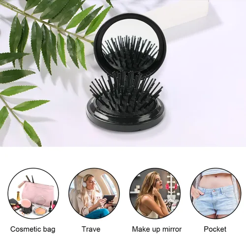Miniatura 5 de 2 cepillos de pelo plegables para espejo de viaje, peine de pelo de bolsillo, cepillo de pelo con espejo, mini cepillo de pelo redondo para mujeres