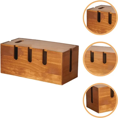 Miniatura 8 de Toddmomy Wooden Cable Organizer Container with Lid for Home Office Desk Wire Storage and Router Stand for Electronics