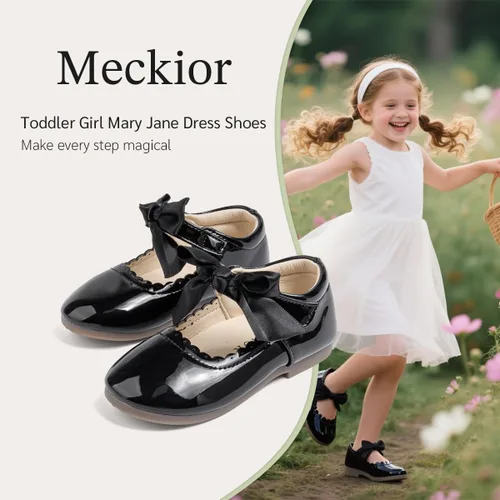 Miniatura 2 de Meckior Zapatos de vestir Mary Jane para niña pequeña, zapatos de ballet para niña, zapatos de fiesta, escuela, zapatos de princesa con lazo
