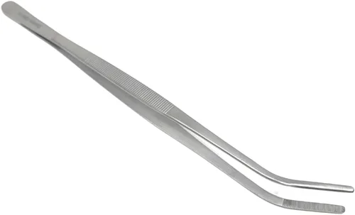 Miniatura 10 de Pinzas multiusos de mango largo, pinzas de acero inoxidable rectas y curvas, puntas dentadas romas con cómodo mango acanalado para un agarre fuerte