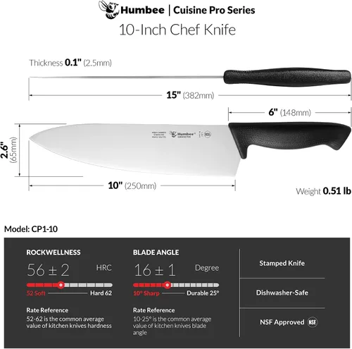 Miniatura 4 de Cuisine Pro - Cuchillo de chef de 12 pulgadas, hoja de acero inoxidable de alto carbono certificada NSF, borde afilado extra ancho, mango ergonómico