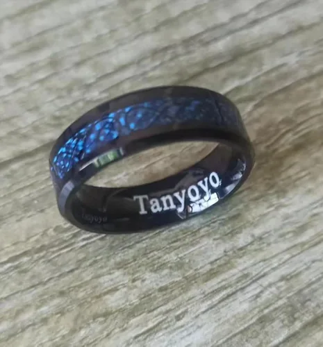 Miniatura 6 de Tanyoyo 0.315 in Azul Negro Dragón Patrón Biselado Bordes Celtas Anillos Joyería Anillo de Boda Para Hombres 7-14, Acero inoxidable, fibra