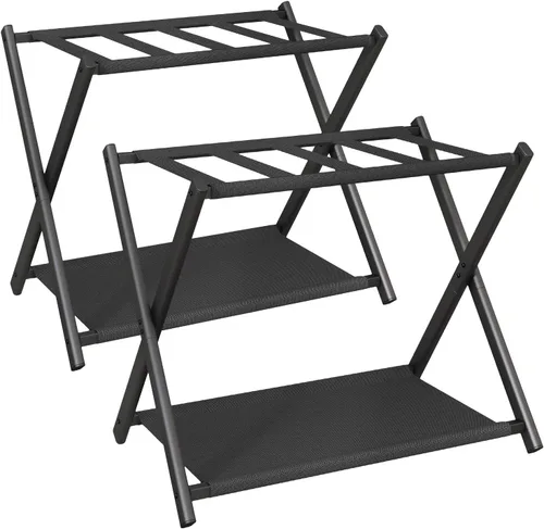Miniatura 9 de IBUYKE TLR002B - Portaequipajes para todos los tamaños de maleta, soporte plegable para maleta con estante de almacenamiento de tela, fácil