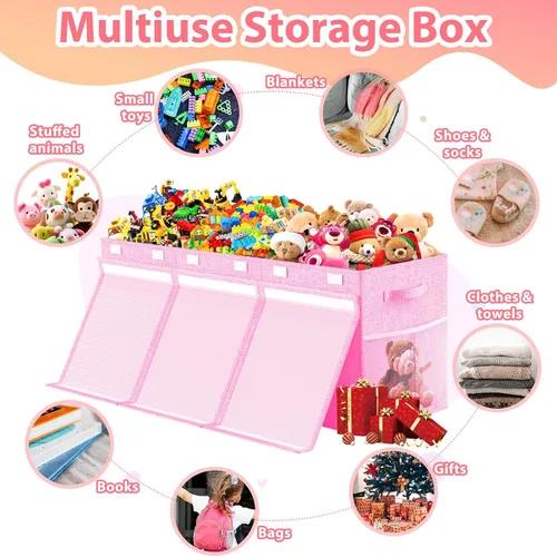 Miniatura 4 de Caja de almacenamiento de juguetes extra grande con divisor de tapa, organizador de juguetes plegable resistente, cofre organizador de juguetes