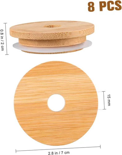 Miniatura 2 de 2 unids 8 unids Tarro de tapa de bambú Tarro Cubierta de sellado Cubiertas de bambú Tapa de botella para sellador de botellas de vidrio para sellar s
