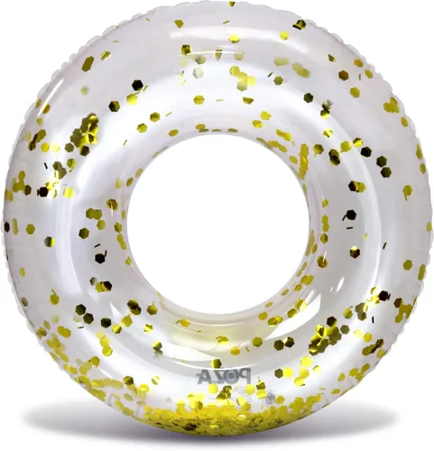 Miniatura 17 de POZA Flotador de Tubo Inflable para Piscina – Anillo de natación de confeti brillante, Tubo Inflable de Servicio Pesado Resistente a los Rayos UV Oro