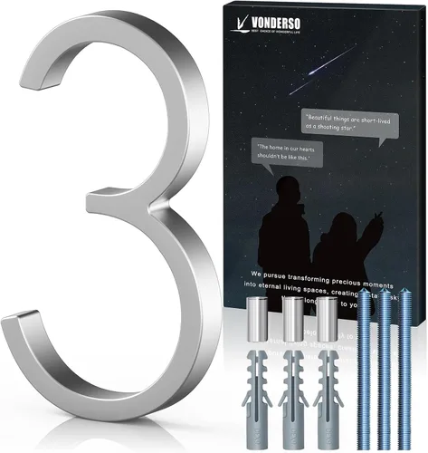 Miniatura 12 de VONDERSO Números flotantes de casa de 5 pulgadas para exteriores, números de dirección modernos de metal antioxidante (3), números de buzón Negro 3