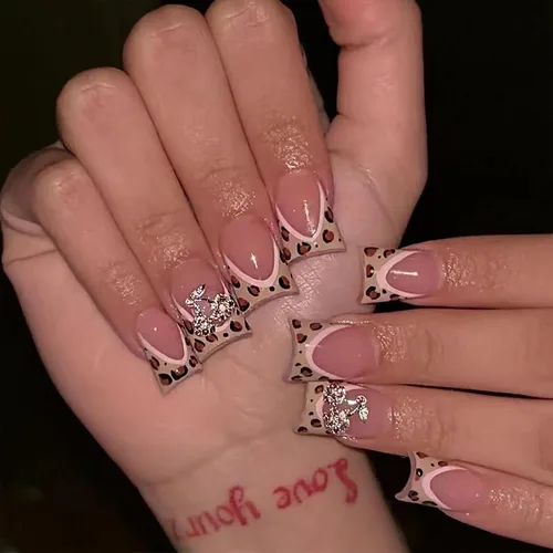 Miniatura 23 de Lindas uñas a presión de tamaño mediano - Uñas falsas cuadradas con punta francesa, uñas acrílicas rojas de cobertura completa brillantes