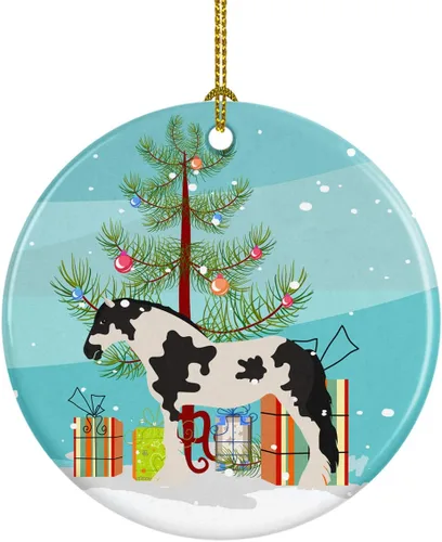 Miniatura 59 de Caroline's Treasures Adorno de cerámica de Navidad pintado o de codorniz chino, decoración colgante de árbol de Navidad verde azulado para el hogar