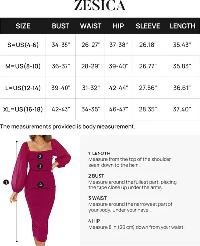 Miniatura 6 de ZESICA Vestido midi sexy y fruncido para mujer 2024, manga larga, cuello cuadrado, espalda descubierta, cóctel, fiesta, boda