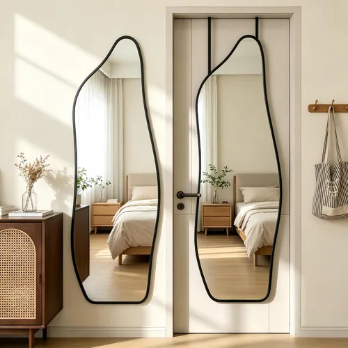 Dolphin Shape Full Length Door Mirror 16"x48", Metal Frame with Protective Film, No-Drilling Hanging or Wall Mount, Hooks & Hardware Included, Full