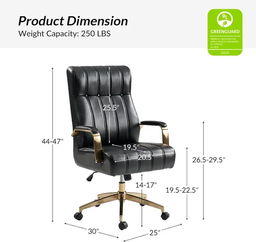 Miniatura 2 de HULALA HOME Silla de oficina ejecutiva moderna, silla de escritorio ergonómica copetuda de piel sintética con base chapada en oro y reposabrazos