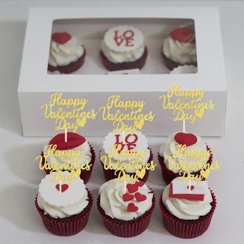 Miniatura 4 de 24 piezas de decoración para cupcakes con purpurina para el día de San Valentín Sweet Love Be Mine para San Valentín, temática de San Valentín