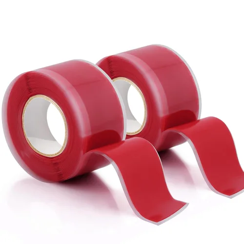 2 rollos de cinta de silicona autofusible, cinta impermeable de 1 pulgada de ancho x 10 pies de largo, sello de fugas de agua, reparación de Rojo