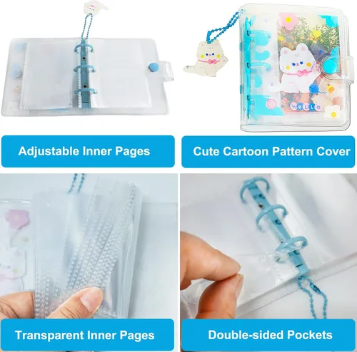 Miniatura 4 de 20 hojas, 40 bolsillos, 3 pulgadas, mini álbum de fotos en hojas sueltas, recargable, 3 anillos, carpeta transparente para tarjetas fotográficas