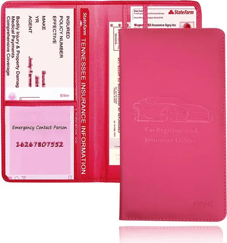 Miniatura 16 de Portador de Tarjeta de Registro e Seguro de Automóvil - Cartera Estuche Organizador de Documentos y Papeles de Automóvil de Cuero para Guantera