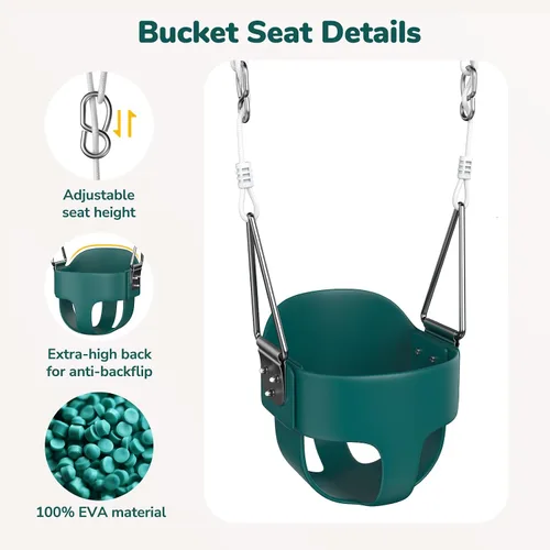Miniatura 5 de Hapfan Columpio para niños pequeños con soporte, columpio resistente para interiores y exteriores con asiento de cubo, marco de metal plegable
