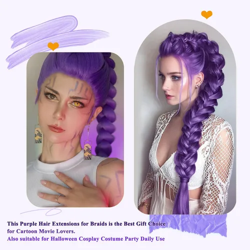 Miniatura 7 de Cabello trenzado morado para trenzas, cabello sintético preestirado de 26 pulgadas para trenzas, extensiones de cabello trenzado Ez morado