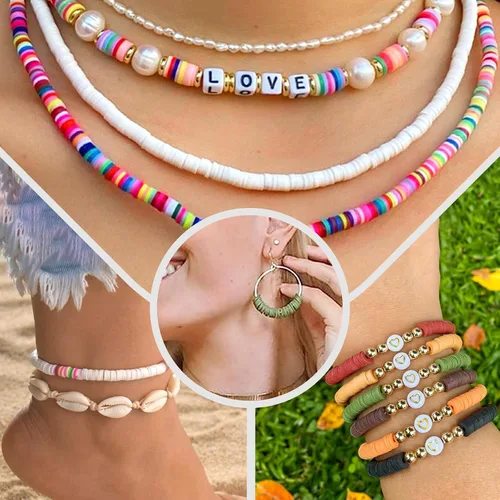 Miniatura 2 de Juego de 4000 cuentas de arcilla rosa para hacer pulseras, cuentas Heishi planas redondas de polímero para hacer joyas, collares, aretes