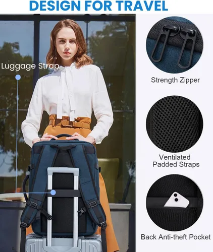 Miniatura 7 de LOVEVOOK Peersonal - Mochila de viaje extra grande de 40 L, bolsa de artículos Peersonal aprobada por vuelo, resistente al agua, mochila de 17 Azul