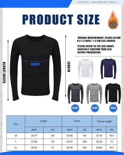 Miniatura 2 de Taiyin 8 camisas térmicas para hombre, ropa interior térmica de manga larga, cuello redondo, manga larga, capa base