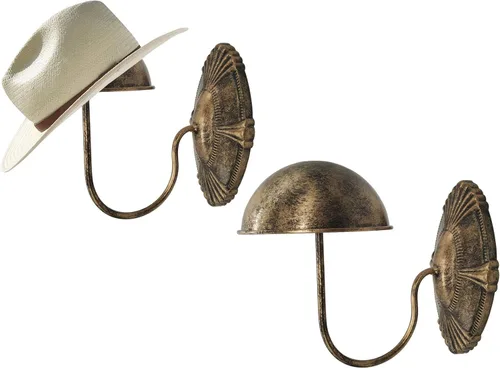 Owlgift Perchero decorativo de bronce de metal estilo vintage montado en la pared para sombrero/gorra/peluca, estante de exhibición - Juego de 2