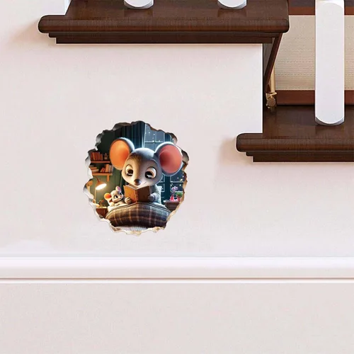 Miniatura 3 de Calcomanía de pared 3D con agujero de ratón - Calcomanía decorativa para pared de habitación de niños - Desmontable, se pega y se despega