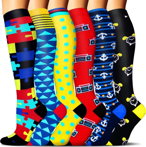 Miniatura 32 de SunFeeling - Calcetines de compresión para mujeres y hombres, 6 pares, brinda soporte a enfermeras, al correr, practicar atletismo y deportes