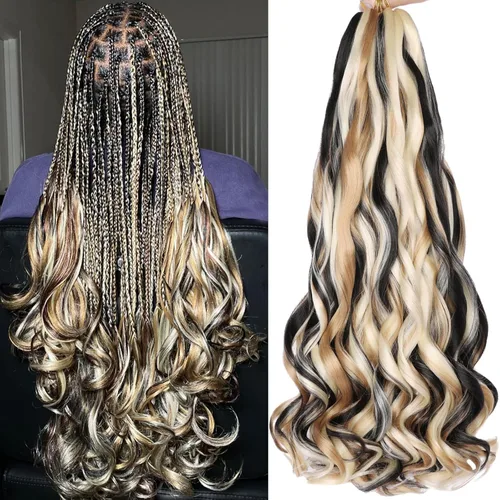 Miniatura 62 de COOKOO 9 paquetes de cabello rizado francés trenzado de 18 pulgadas, suave y flexible, cabello trenzado de alta calidad, rizos franceses, extensión