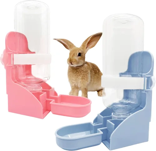 Miniatura 7 de kathson 2 botellas de agua de conejo, fuente de agua colgante de 17 onzas, dispensador automático sin fugas, alimentador de agua para conejito