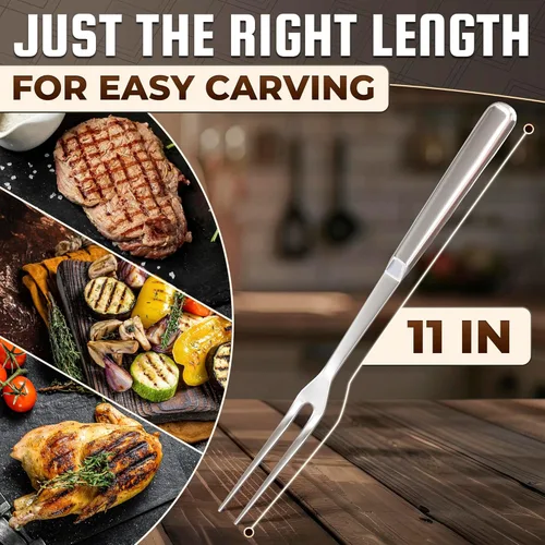 Miniatura 2 de Tenedor de tallado para carne – Tenedor de acero inoxidable de 11 pulgadas, herramienta de parrilla de barbacoa para carne de res, pavo, pechuga