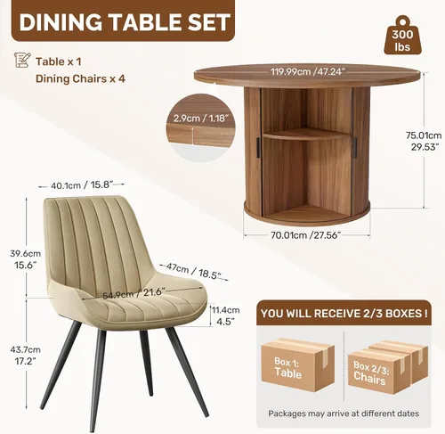 Miniatura 4 de Miereirl Moderno juego de comedor de 5 piezas para mesa redonda de madera de 4,47.24 pulgadas con estante de almacenamiento semiabierto y puerta