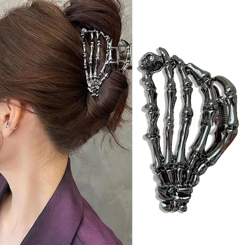 Pinzas para el cabello de Halloween, pinzas de metal con diseño de calavera, pinzas de mano de aleación negra, pinzas de pelo medianas con diseño de