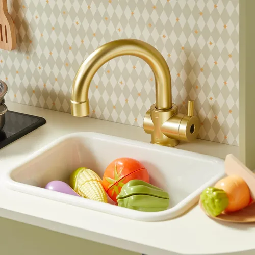 Miniatura 6 de Tiny Land Juego de cocina para niños, juego de cocina de granja de madera, juego de chef para niños pequeños con luces y sonidos reales, juguetes