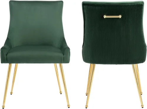 Miniatura 26 de adochr Juego de 2 sillas de comedor modernas con patas de metal dorado, silla de cocina tapizada de terciopelo, respaldo plisado, silla decorativa