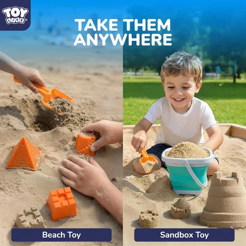 Miniatura 5 de TOY Life 23 juguetes de playa oceánica para niños de 4 a 8 años, juguetes de arena plegables con regadera, cubo de silicona, kit de construcción