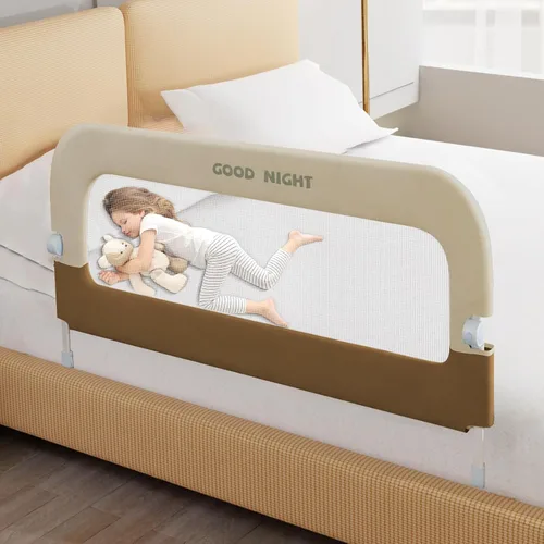 Miniatura 10 de Barandilla protectora de cama para niños pequeños, altura ajustable de 32 pulgadas y riel de cama portátil plegable para bebé, barandillas de cama
